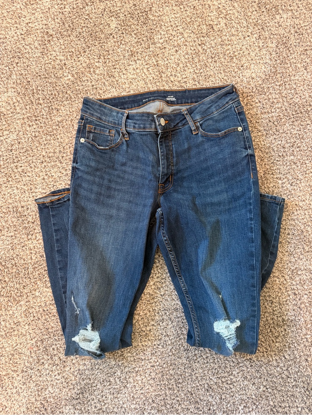 Old Navy Women's Dark Blue Skinny Jeans with Knee Distressing